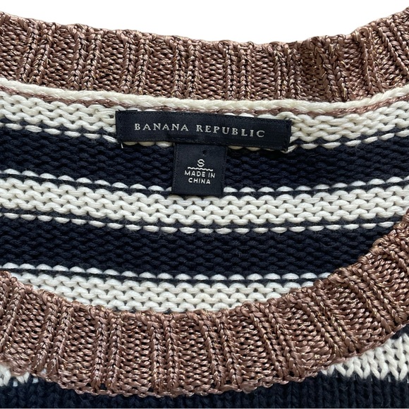 Banana Republic long sleeve striped crew neck knit sweater white black brown S - Picture 6 of 8